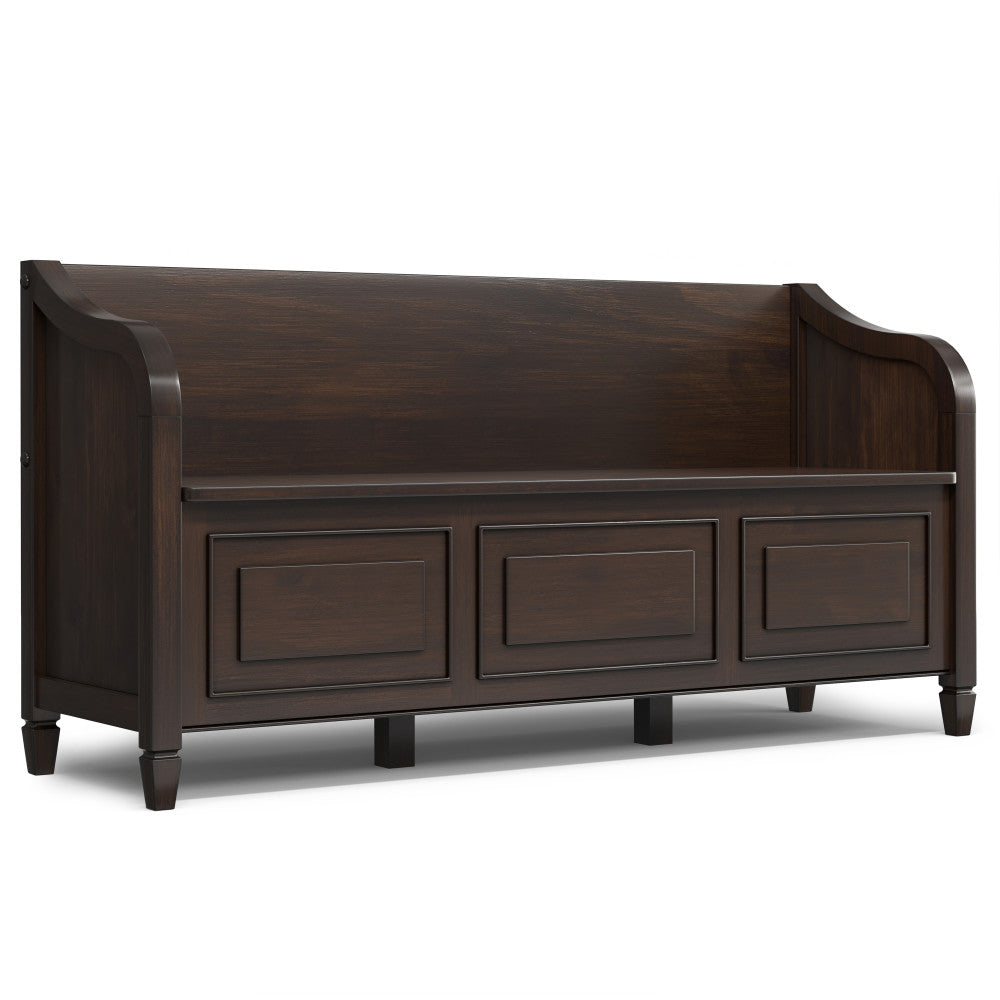 Connaught 56 inch Wide Solid Wood Wide Entryway Storage Bench in Chestnut Brown