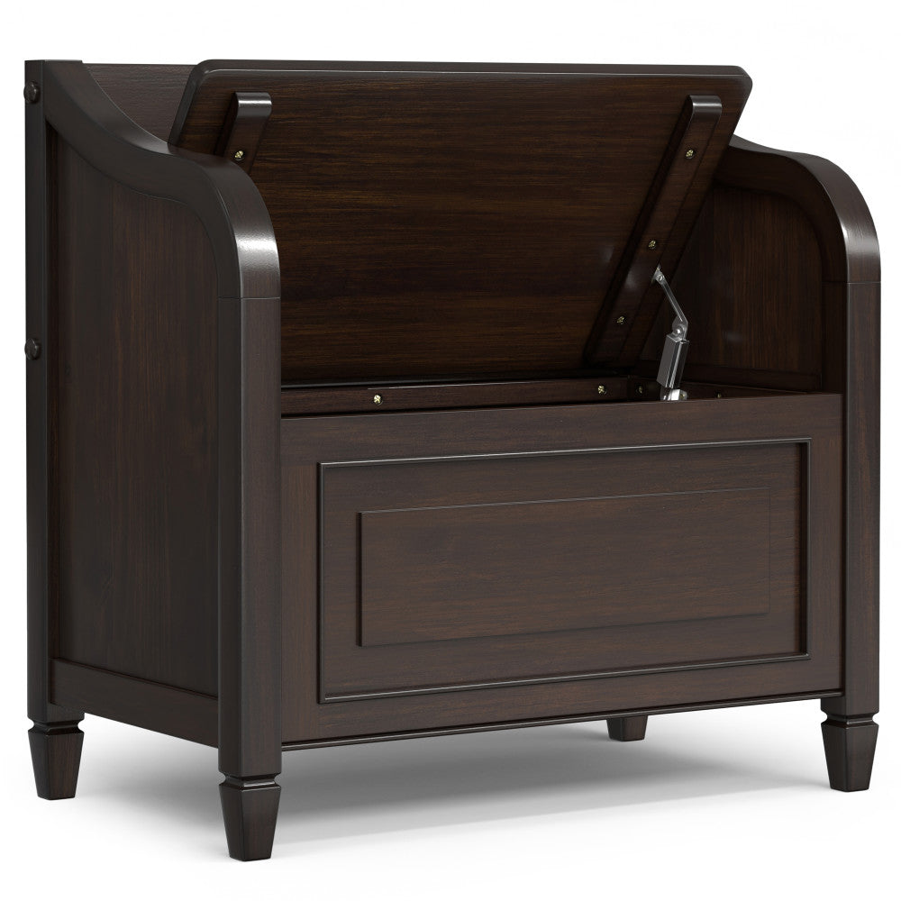 Connaught 30 inch Wide Solid Wood Small Entryway Storage Bench in Chestnut Brown