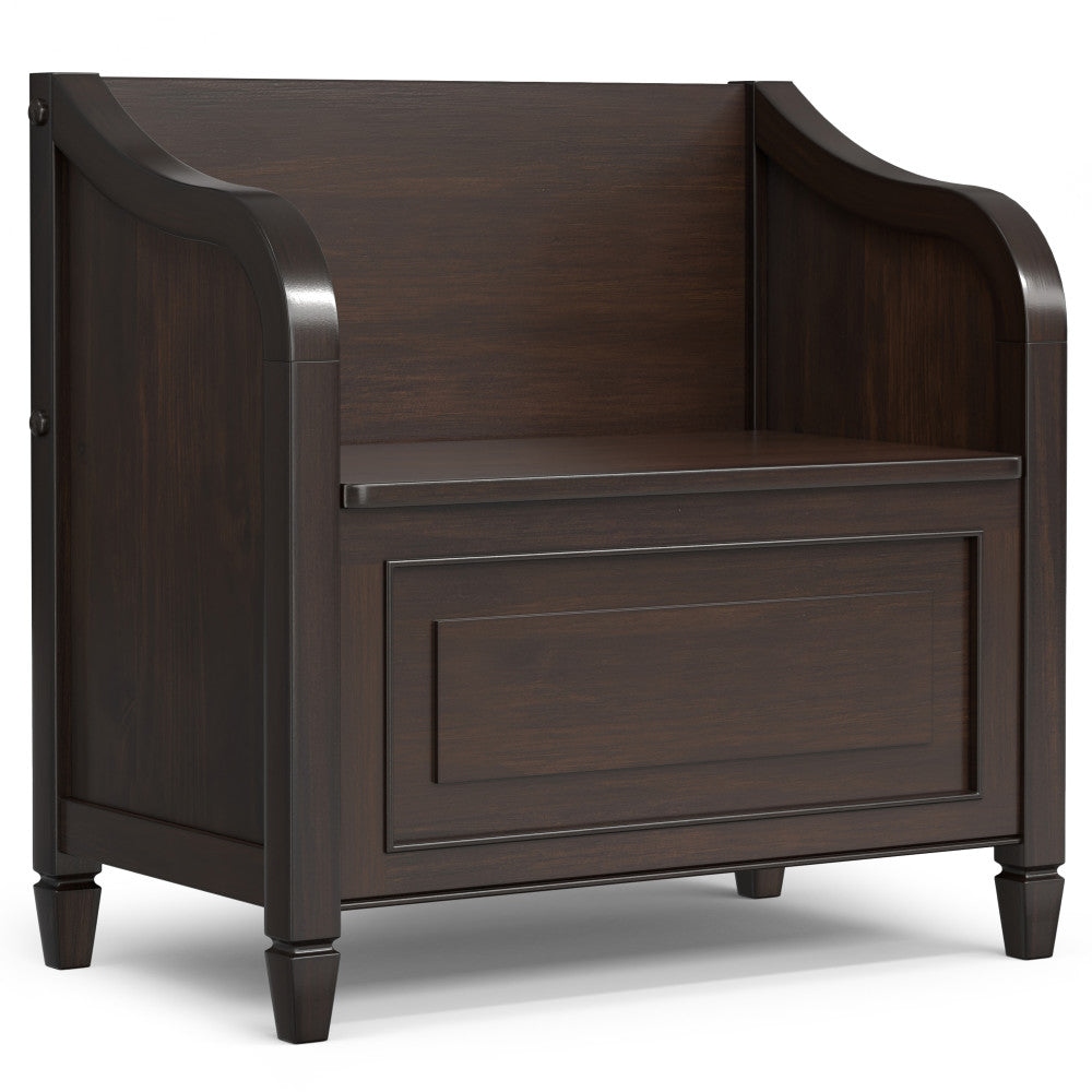 Connaught 30 inch Wide Solid Wood Small Entryway Storage Bench in Chestnut Brown