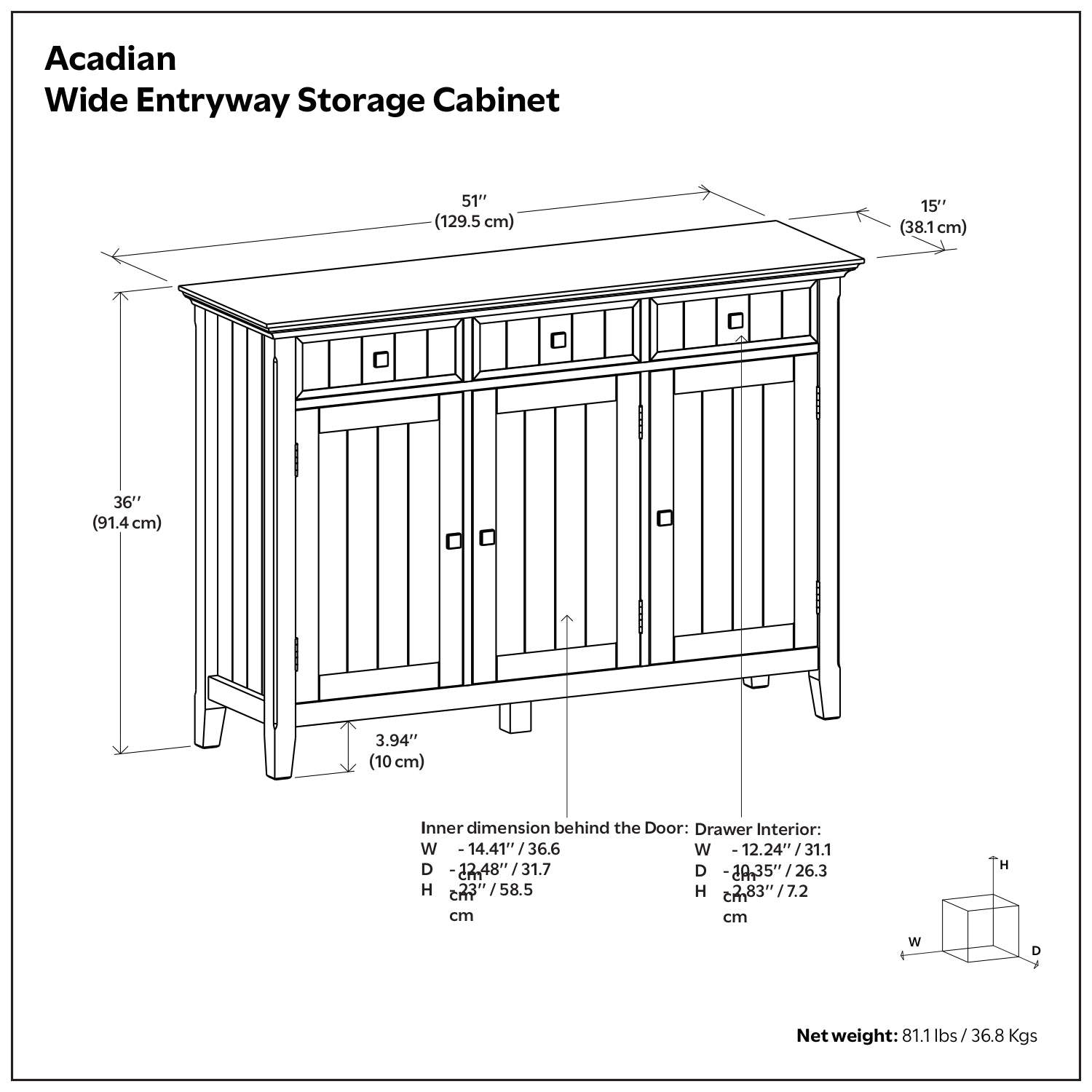 Acadian 51 inch Wide Solid Wood Entryway Storage Cabinet in Brunette Brown