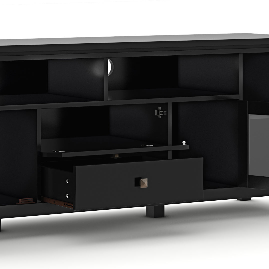 Cosmopolitan 72 inch Wide Solid Wood TV Stand in Black For TVs up to 80 inches