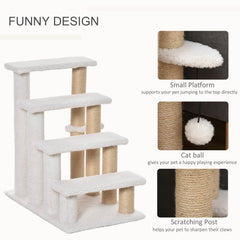 PawHut 4 Levels Cat Steps with Scratching Posts for High Bed, Sofa, White