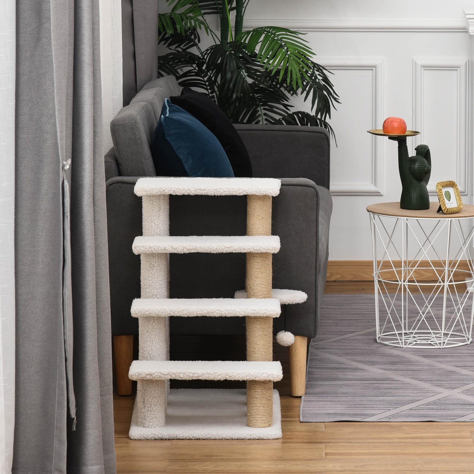 PawHut 4 Levels Cat Steps with Scratching Posts for High Bed, Sofa, White