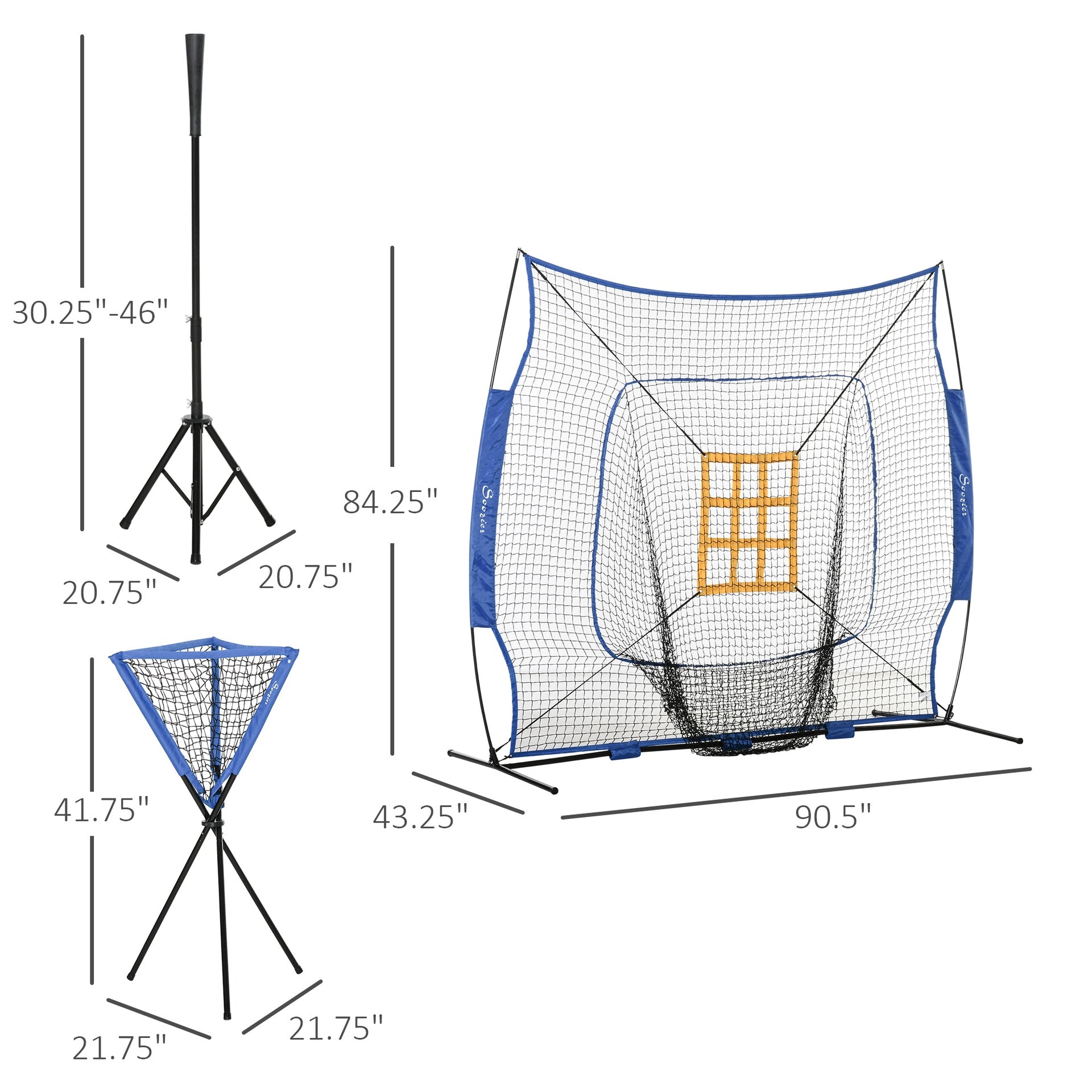 Soozier Baseball Practice Net Set with 7.5x7ft Catcher Net, Ball Caddy and Batting Tee, Portable Pitching Net with Carry Bag for Hitting, Pitching, Batting, Catching, Blue