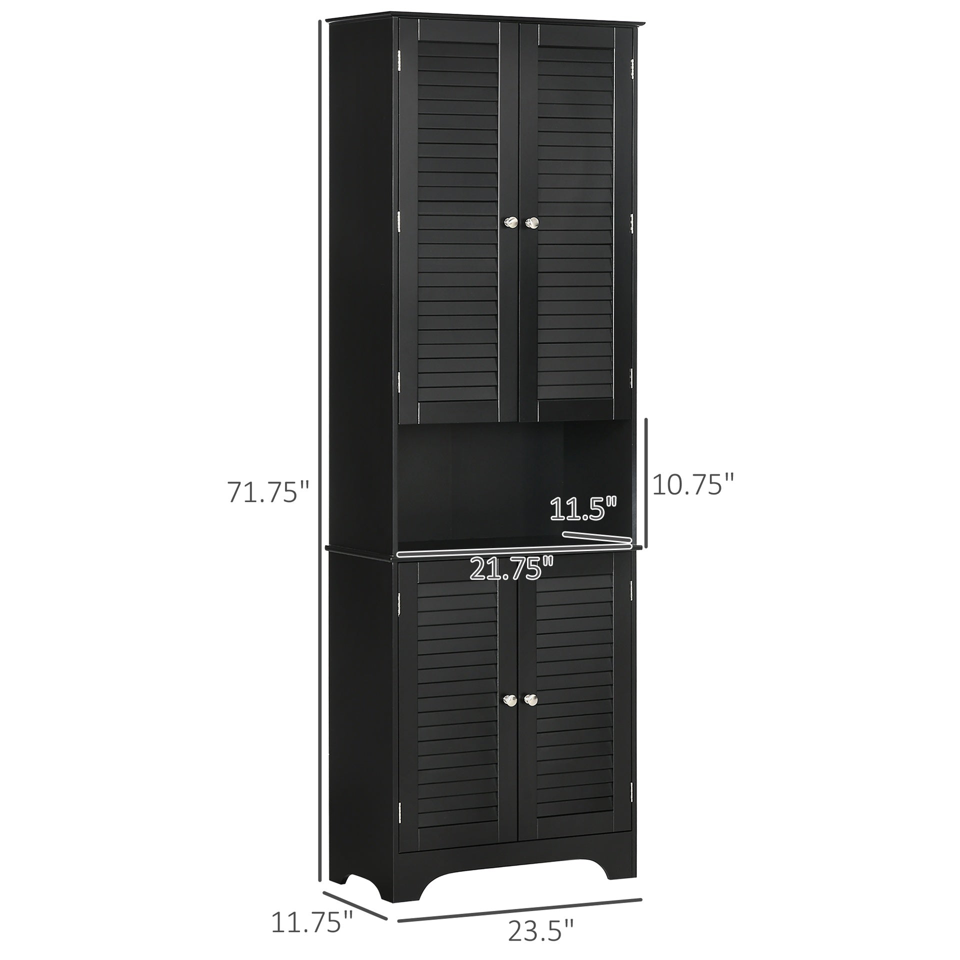 HOMCOM Tall Narrow Bathroom Storage Cabinet with Doors and Shelf Adjustability, Freestanding Linen Cabinet with 2 Cabinets and Countertop, Black