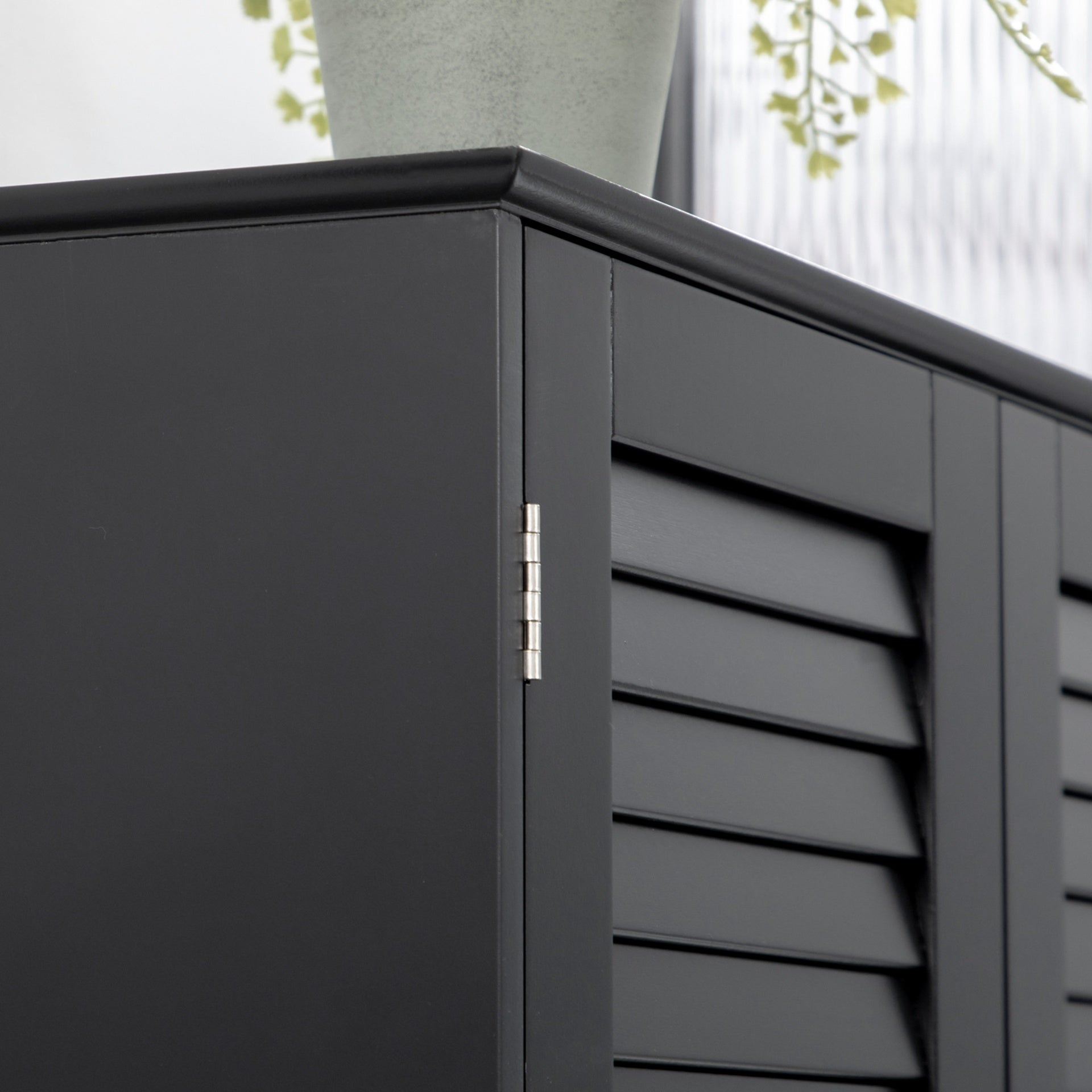 HOMCOM Tall Narrow Bathroom Storage Cabinet with Doors and Shelf Adjustability, Freestanding Linen Cabinet with 2 Cabinets and Countertop, Black