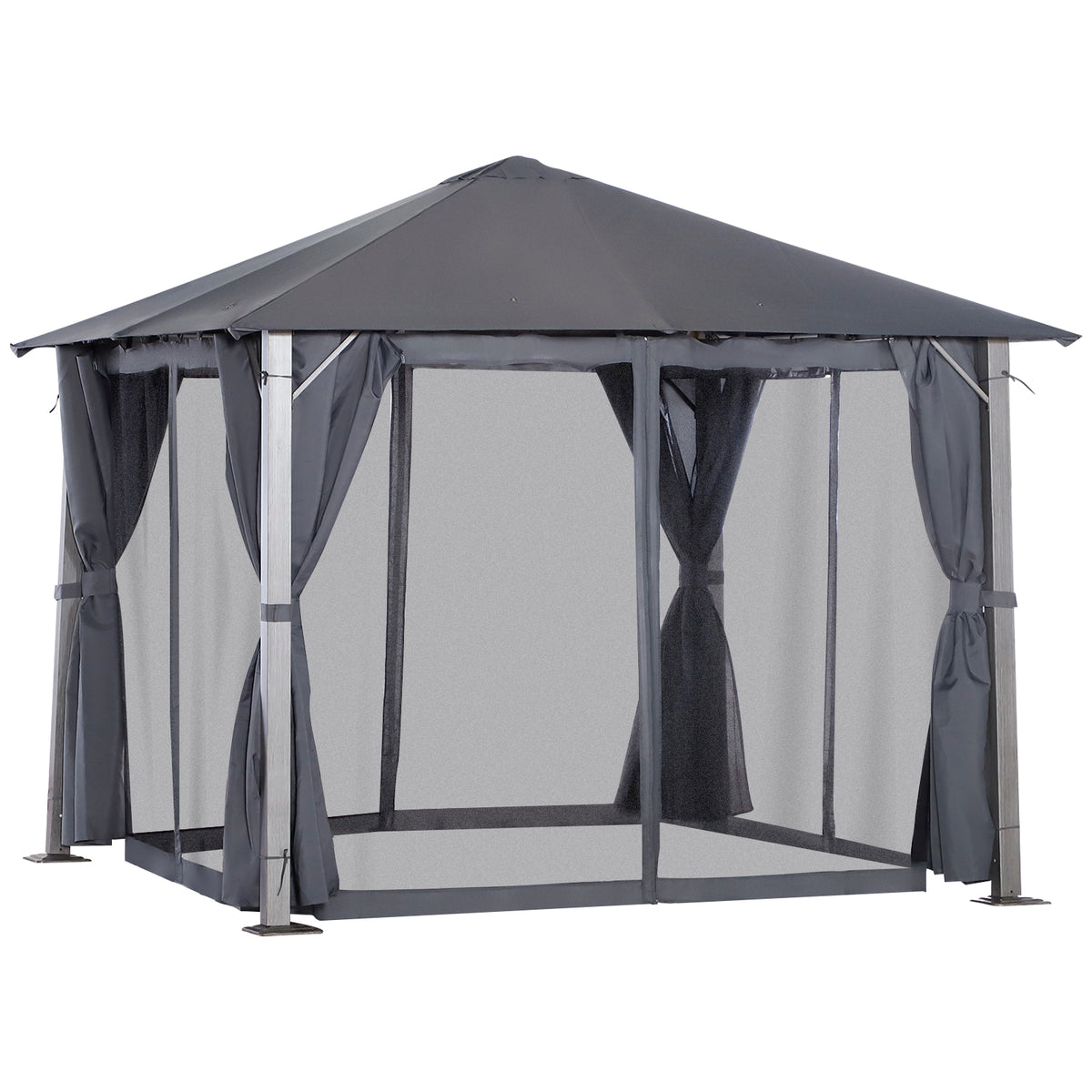 Outsunny 10' x 10' Patio Gazebo, Outdoor Gazebo Canopy Shelter with Netting & Curtains, Vented Roof, for Garden, Lawn, Backyard and Deck, Dark Gray