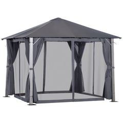 Outsunny 10' x 10' Patio Gazebo, Outdoor Gazebo Canopy Shelter with Netting & Curtains, Vented Roof, for Garden, Lawn, Backyard and Deck, Dark Gray