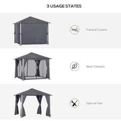 Outsunny 10' x 10' Patio Gazebo, Outdoor Gazebo Canopy Shelter with Netting & Curtains, Vented Roof, for Garden, Lawn, Backyard and Deck, Dark Gray