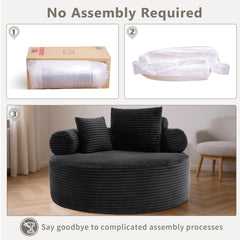Round Sofa Bed with Memory Foam Sectional Couches for Living Room, Cloud Couch with three pillows, Black