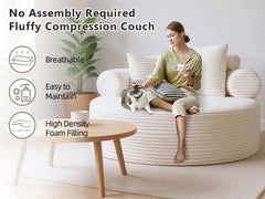Round Sofa Bed with Memory Foam Sectional Couches for Living Room, Cloud Couch with three pillows, White