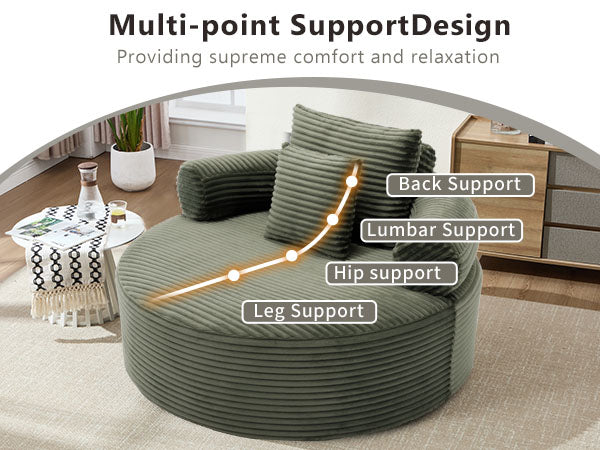 Round Sofa Bed with Memory Foam Sectional Couches for Living Room, Cloud Couch with three pillows, Green