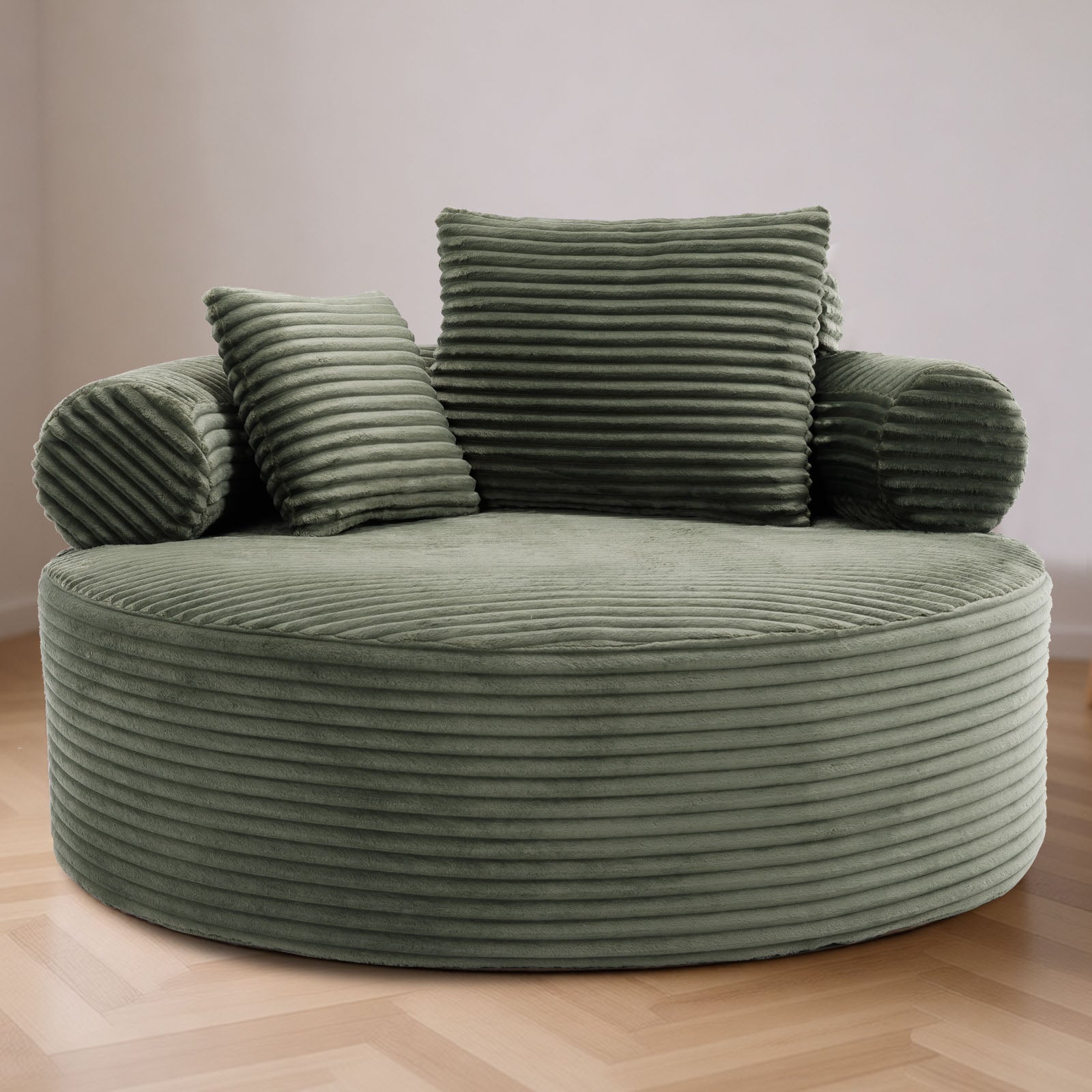 Round Sofa Bed with Memory Foam Sectional Couches for Living Room, Cloud Couch with three pillows, Green