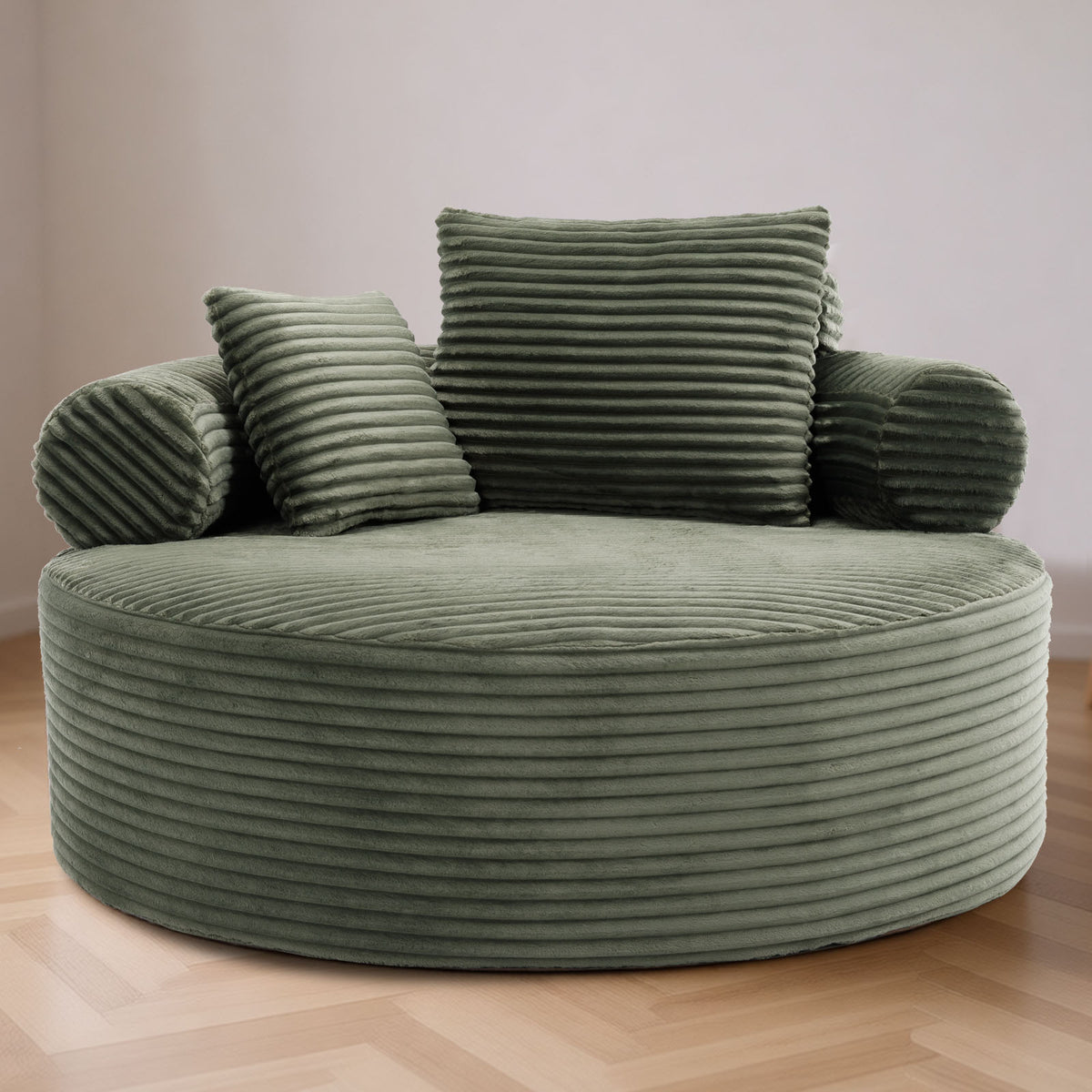 Round Sofa Bed with Memory Foam Sectional Couches for Living Room, Cloud Couch with three pillows, Green