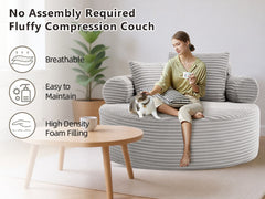 Round Sofa Bed with Memory Foam Sectional Couches for Living Room, Cloud Couch with three pillows, Grey