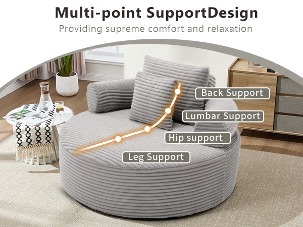 Round Sofa Bed with Memory Foam Sectional Couches for Living Room, Cloud Couch with three pillows, Grey