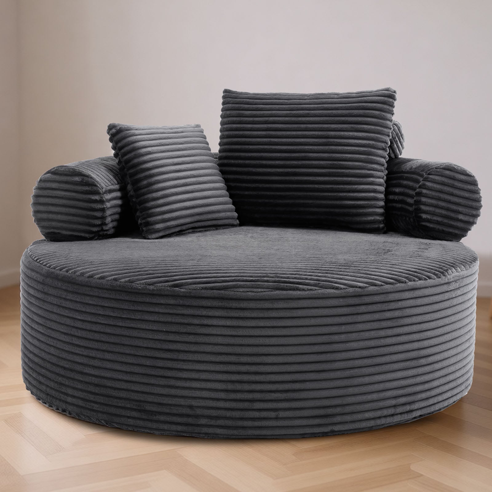 Round Sofa Bed with Memory Foam Sectional Couches for Living Room, Cloud Couch with three pillows, Grey