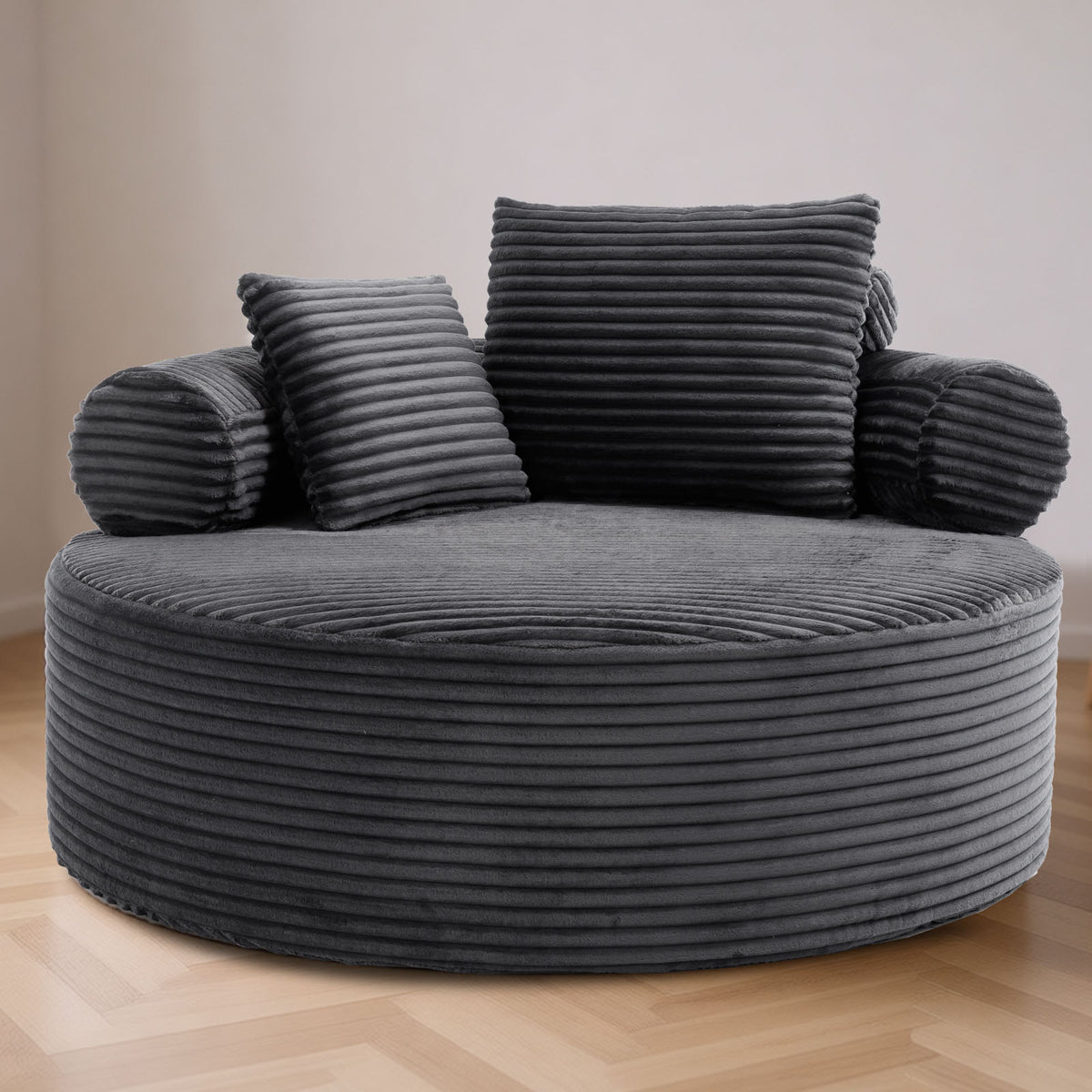 Round Sofa Bed with Memory Foam Sectional Couches for Living Room, Cloud Couch with three pillows, Grey