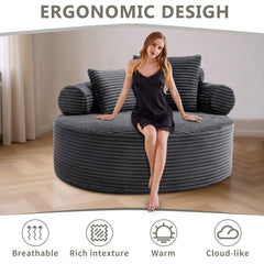 Round Sofa Bed with Memory Foam Sectional Couches for Living Room, Cloud Couch with three pillows, Grey