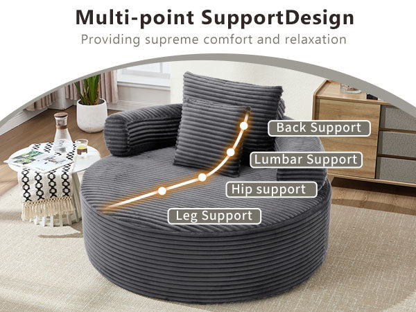 Round Sofa Bed with Memory Foam Sectional Couches for Living Room, Cloud Couch with three pillows, Grey