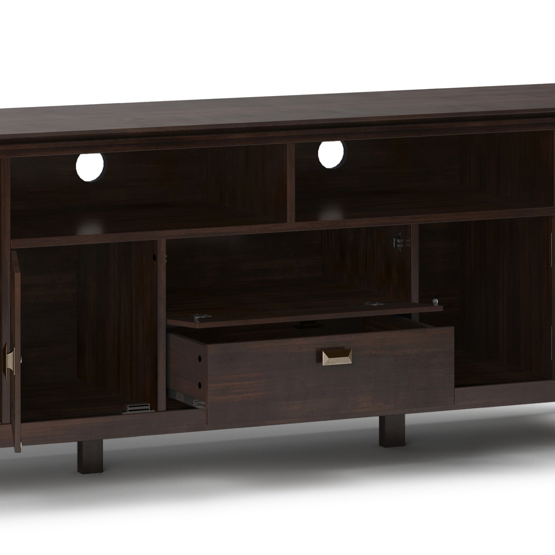 Artisan 72 inch Wide Solid Wood TV Stand in Tobacco Brown For TVs up to 80 inches