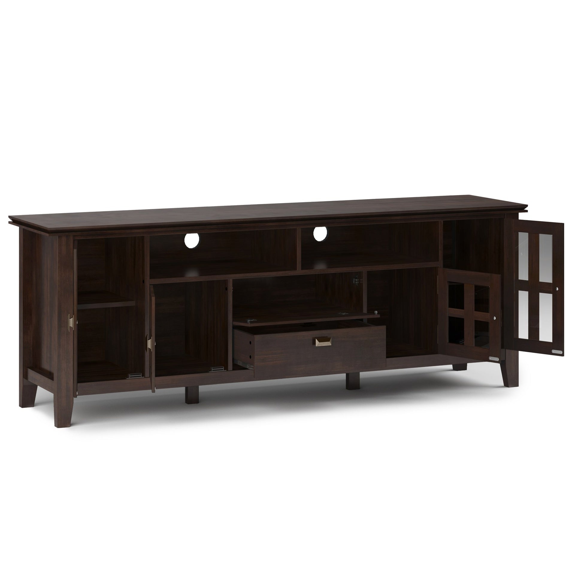 Artisan 72 inch Wide Solid Wood TV Stand in Tobacco Brown For TVs up to 80 inches