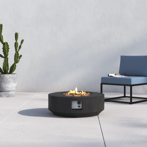 11" H x 30" W Fibre Reinforced Concrete Propane Gas Outdoor Fire Pit Table with Lid