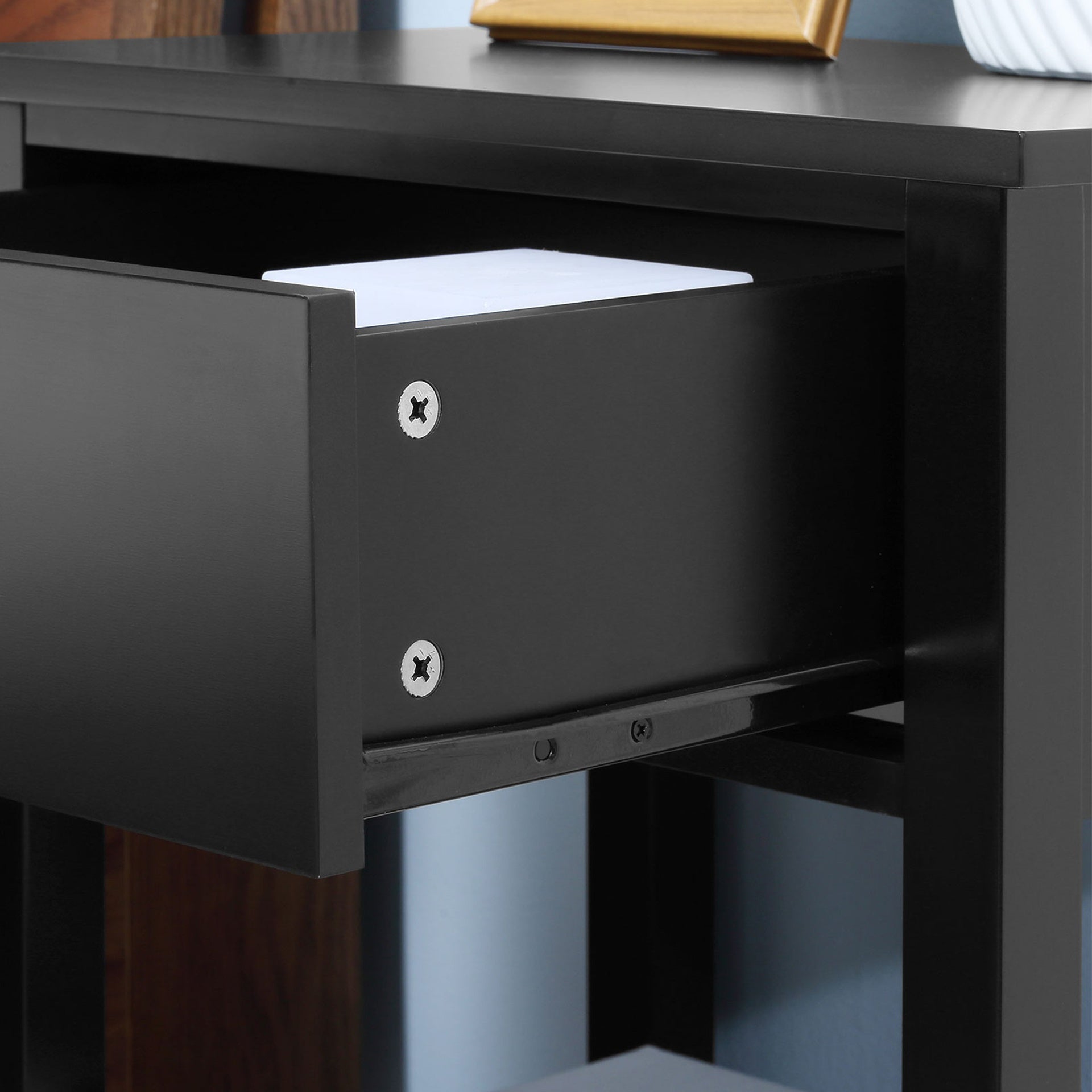 HOMCOM Modern Side Table for Living Room, End Table, 2-tier Side Table with Drawer and Storage Shelf, Black