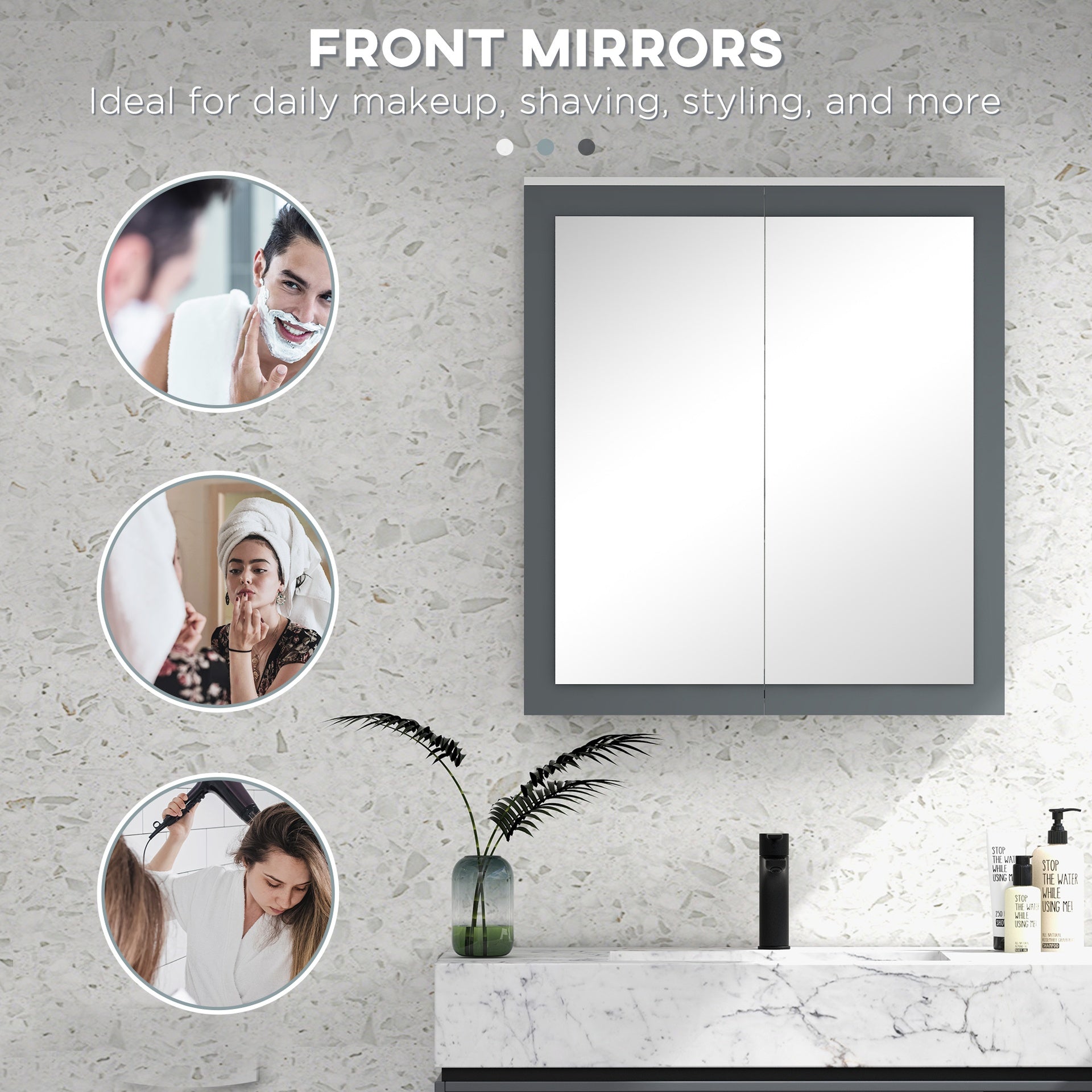 kleankin Bathroom Mirror Cabinet, Wall Mounted Medicine Cabinet with Mirror, Double Doors and Adjustable Shelves, White
