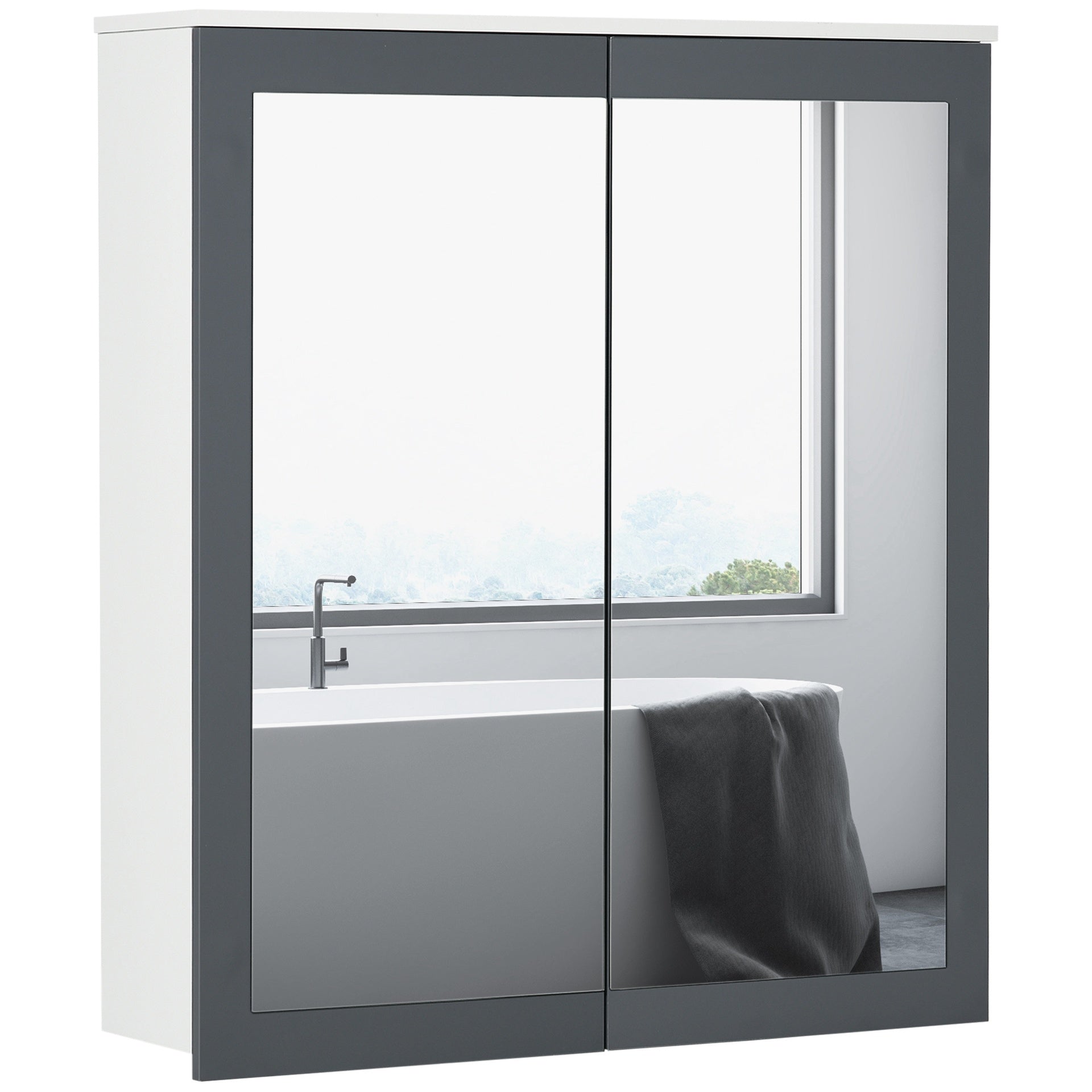 kleankin Bathroom Mirror Cabinet, Wall Mounted Medicine Cabinet with Mirror, Double Doors and Adjustable Shelves, White
