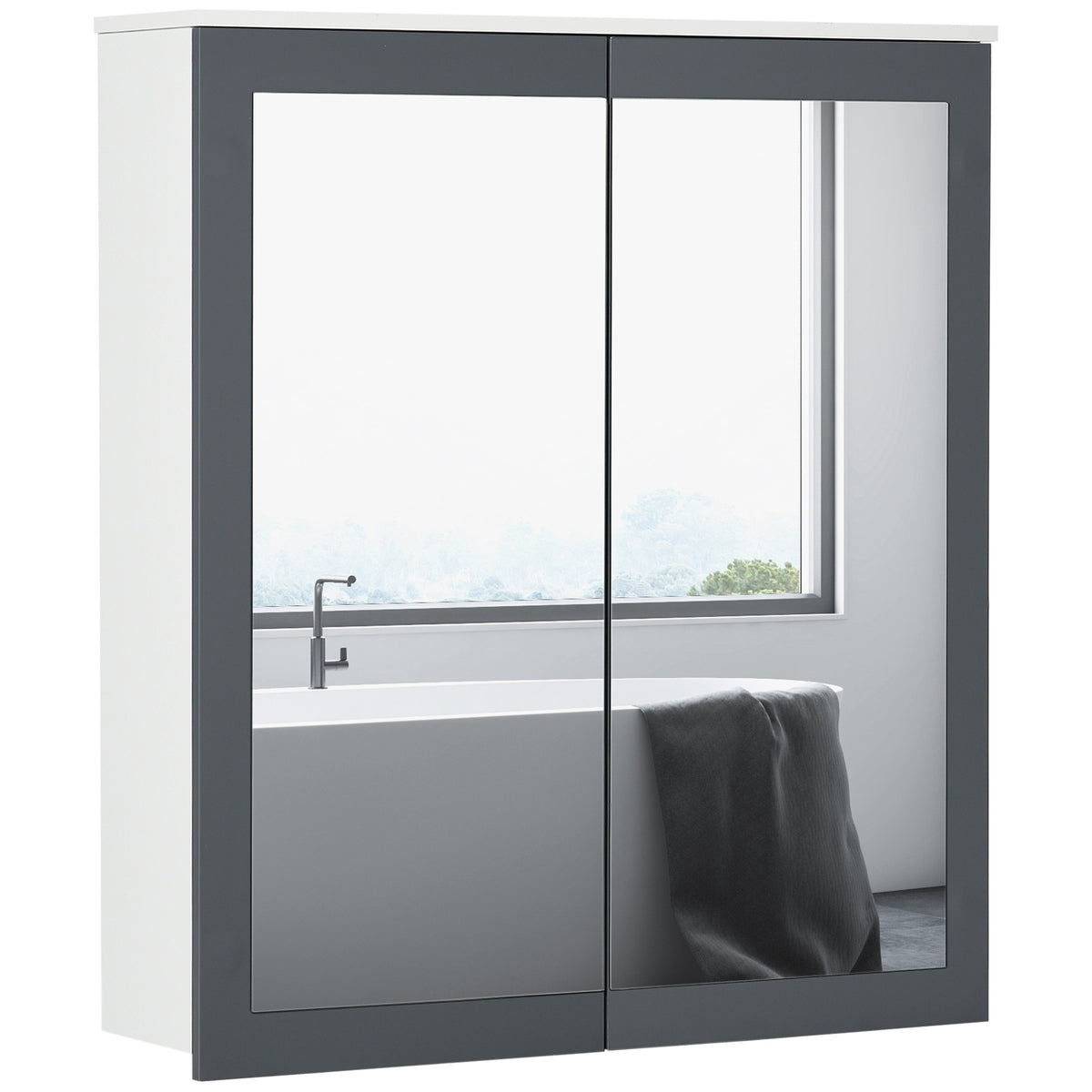 kleankin Bathroom Mirror Cabinet, Wall Mounted Medicine Cabinet with Mirror, Double Doors and Adjustable Shelves, White