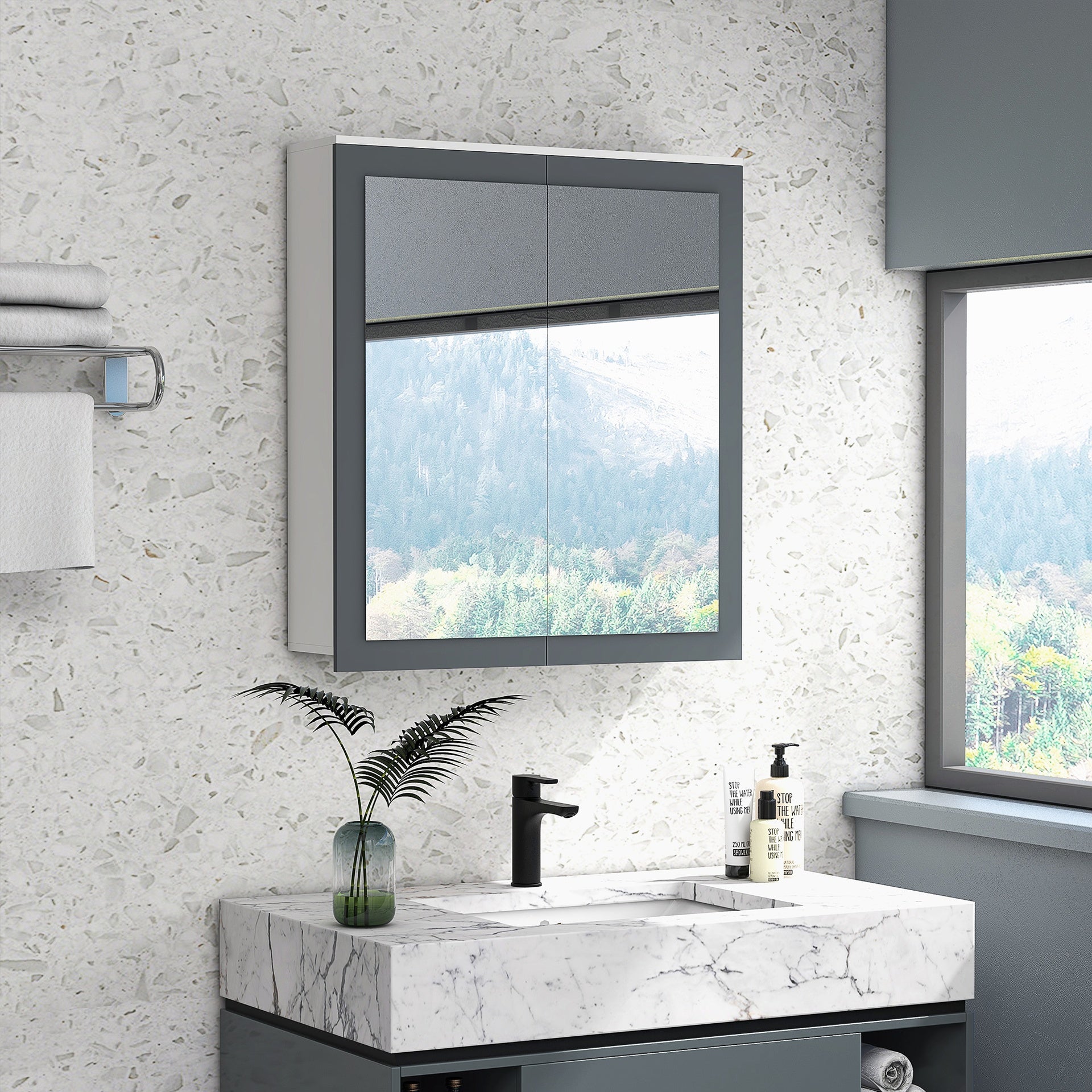 kleankin Bathroom Mirror Cabinet, Wall Mounted Medicine Cabinet with Mirror, Double Doors and Adjustable Shelves, White