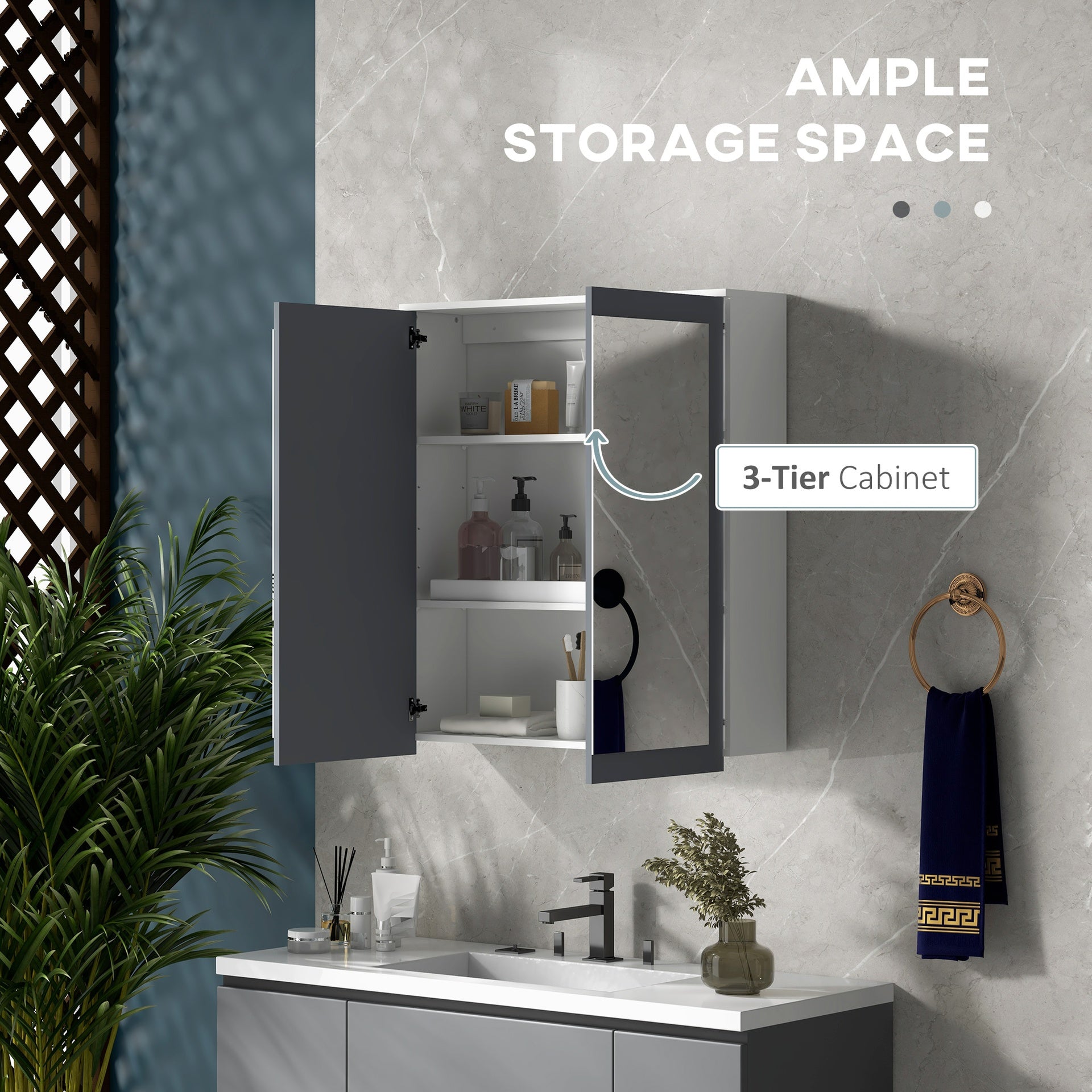 kleankin Bathroom Mirror Cabinet, Wall Mounted Medicine Cabinet with Mirror, Double Doors and Adjustable Shelves, White