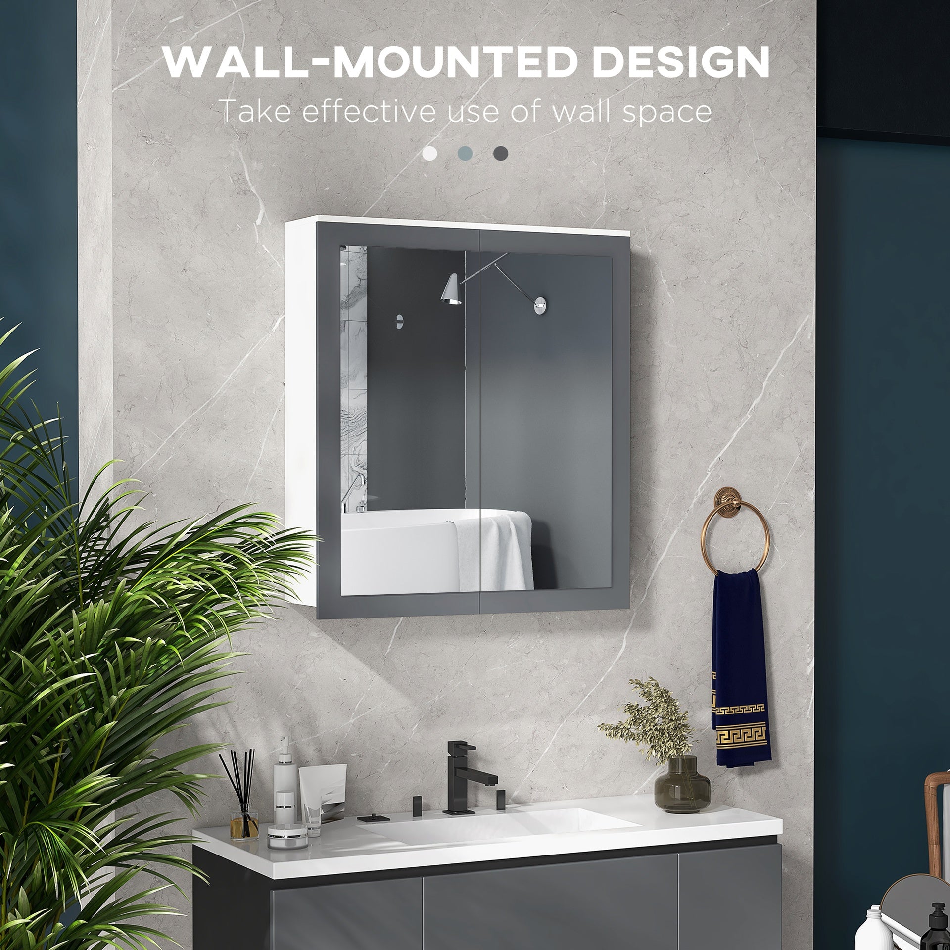 kleankin Bathroom Mirror Cabinet, Wall Mounted Medicine Cabinet with Mirror, Double Doors and Adjustable Shelves, White