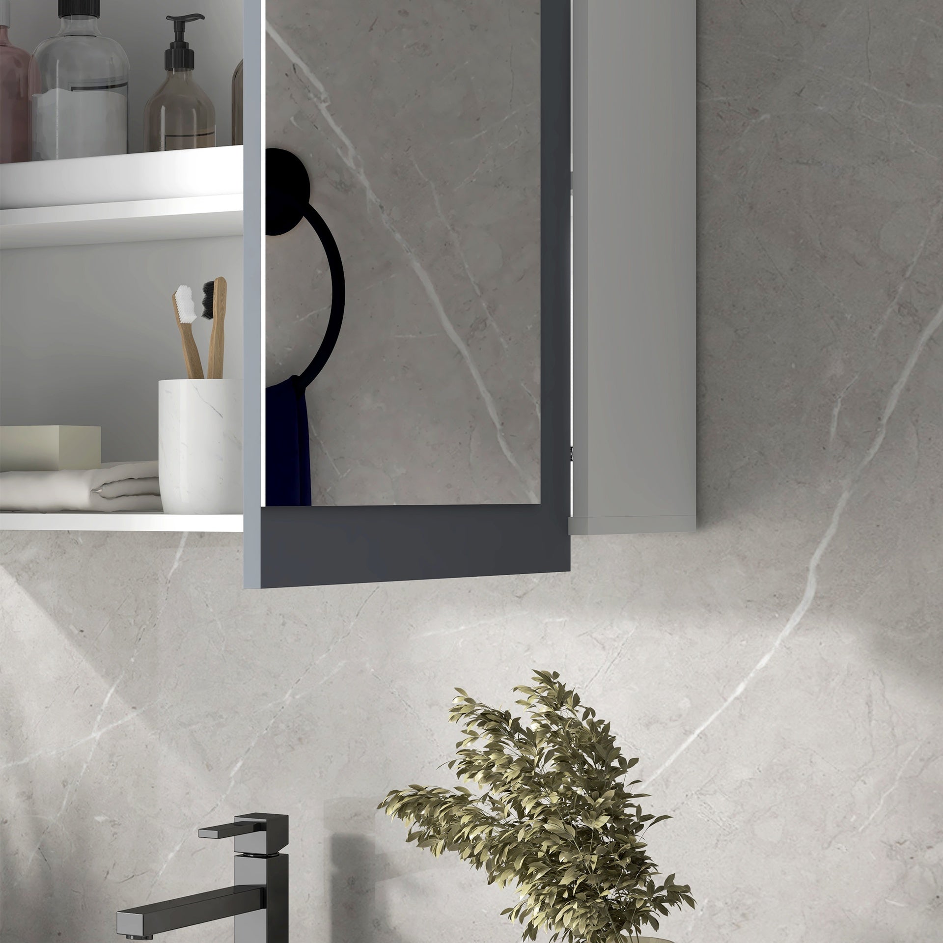 kleankin Bathroom Mirror Cabinet, Wall Mounted Medicine Cabinet with Mirror, Double Doors and Adjustable Shelves, White