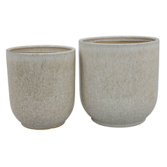 Lyna Accent Planter Set of 2, White Gray Ceramic Smooth Glossy Texture