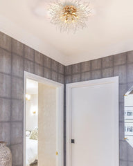 Flush Mount Ceiling Lights, Modern Gold Crystal Sputnik Firework Close to Ceiling Lamp LED Ceiling Lighting Fixtures for Bedroom Kitchen Island Hallway Entryway Porch Gazebo