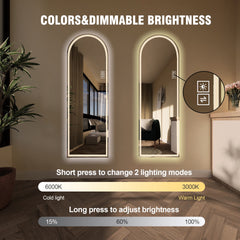 65" x 21"  Arch LED Bathroom Mirror - Dimmable Wall Mount Vanity Mirror with Anti-Fog, Shatterproof Glass, Tri-Color Lighting for Makeup Studio & Home Gym