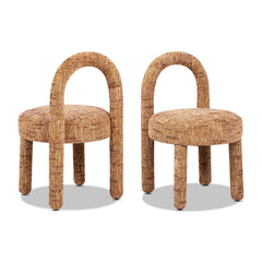 Penny Round Arched Upholstered Dining Side Chair, Set of 2, Golden Rust Orange Chenille