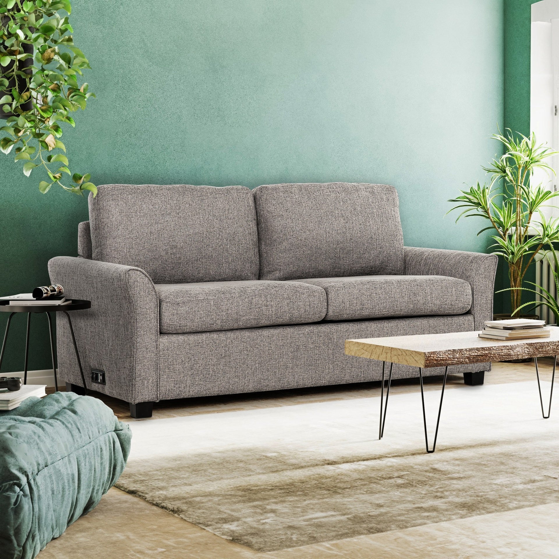 Convertible Sleeper Sofa Couch with USB Ports, Modern Living Room Furniture Full-Size Sofa Bed, Grey