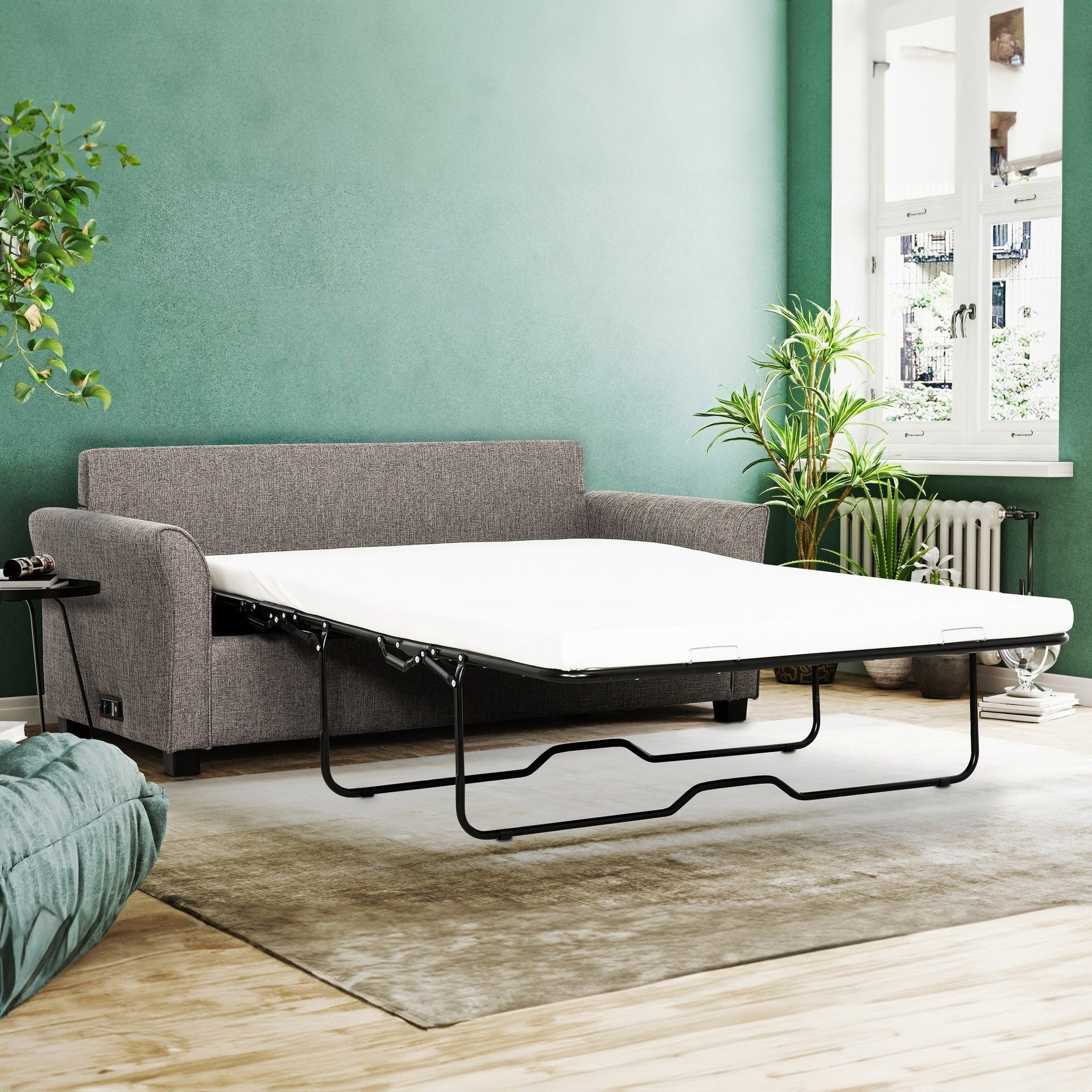 Convertible Sleeper Sofa Couch with USB Ports, Modern Living Room Furniture Full-Size Sofa Bed, Grey