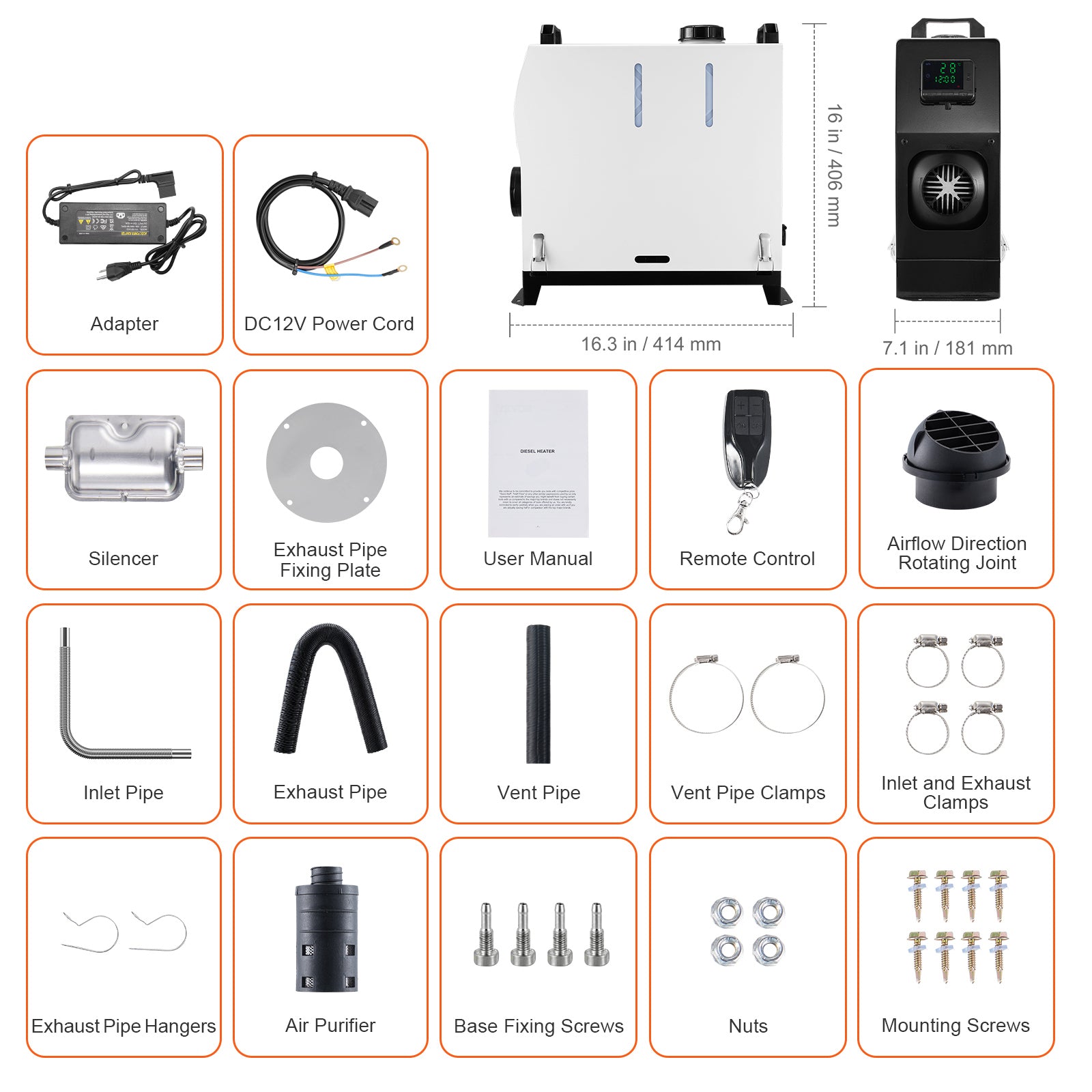 5-8KW Diesel Heater, Diesel Air Heater All in One with Remote Control and LCD Screen, Fast Heating Low Noise, Portable Diesel Heater for Truck Van RV Trailer Camper and Indoors