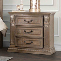 Luxurious Traditional Look 1pc Nightstand Weather Oak Finish Curved Detail Bedroom Furniture Solid wood Bedside Table