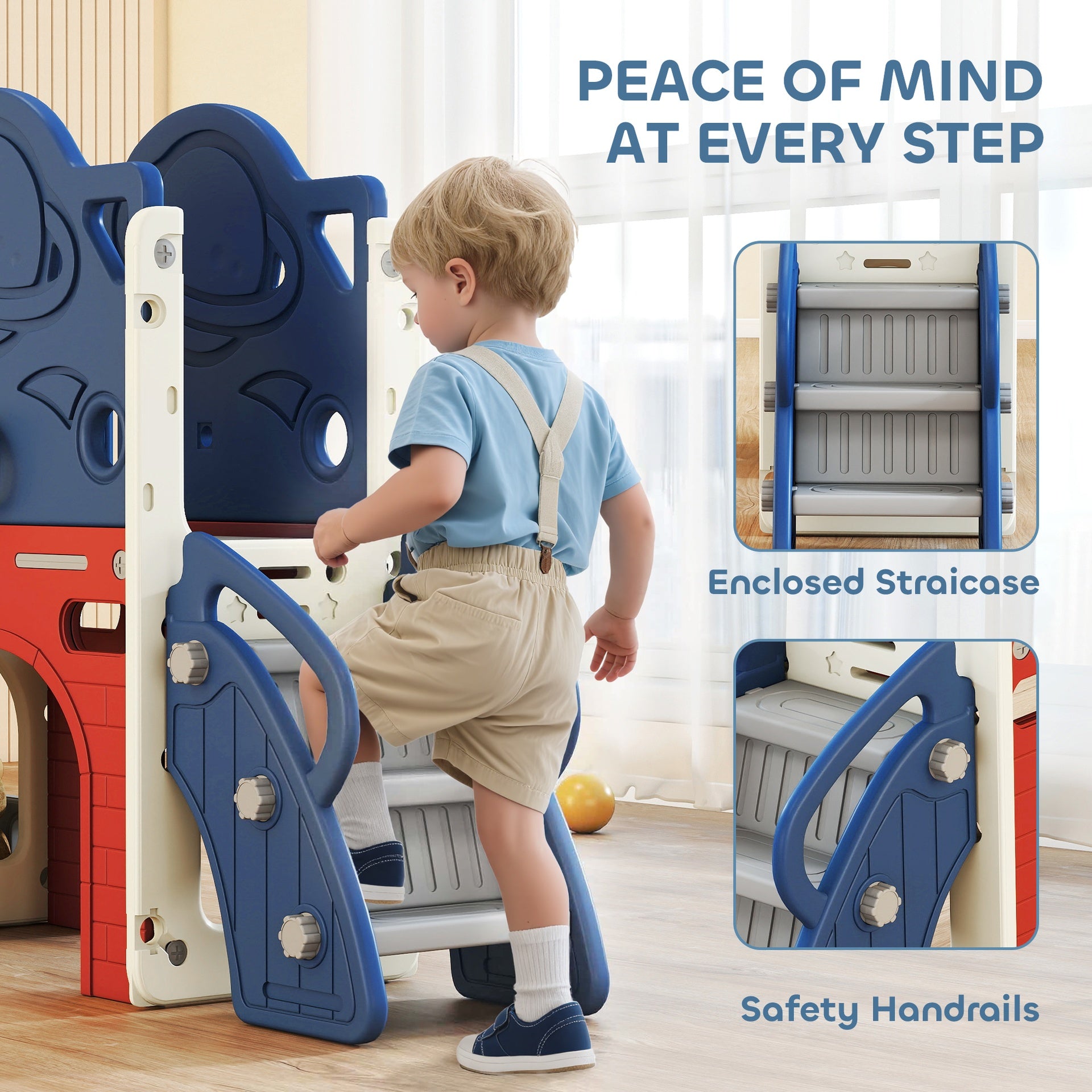 Qaba 8-in-1 Toddler Slide Set with Basketball Hoop, Indoor Outdoor Playground Playset for Kids, Blue