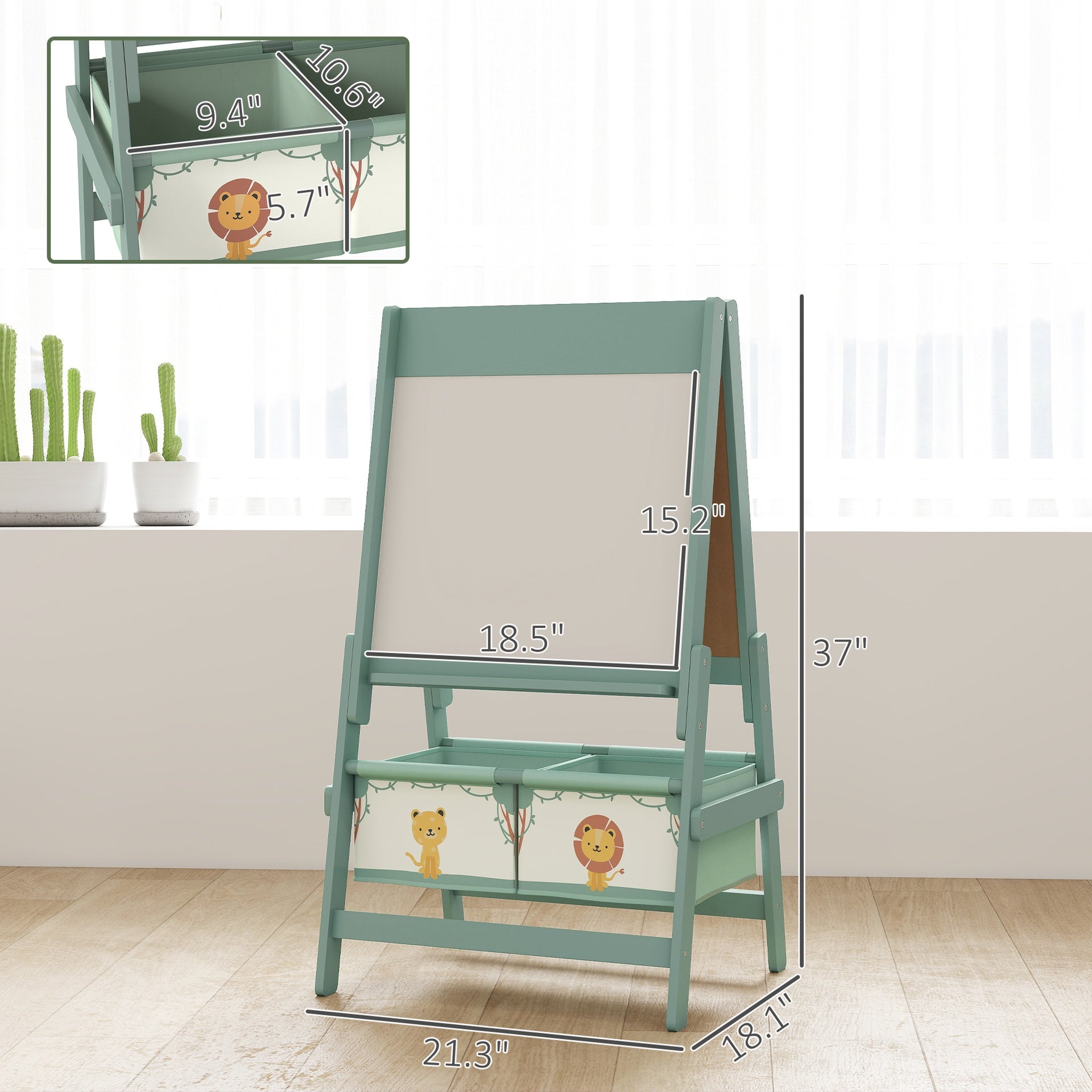 Qaba Art Easel for Kids, Double-Sided Whiteboard & Chalkboard with Paper Roll, Storage Baskets for Toddlers Ages 3-8, Green