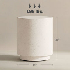 HOMCOM Lightweight Accent Table with Concrete Finish Round Side Table, Cream White