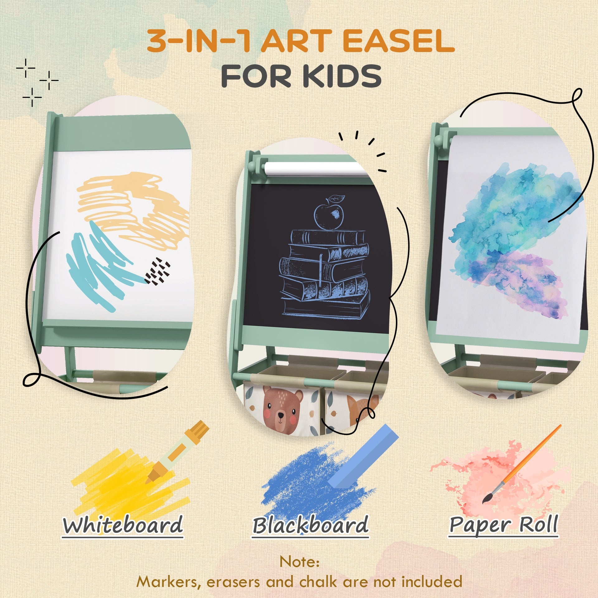 Qaba Art Easel for Kids with Paper Roll, Blackboard, Whiteboard, Storage
