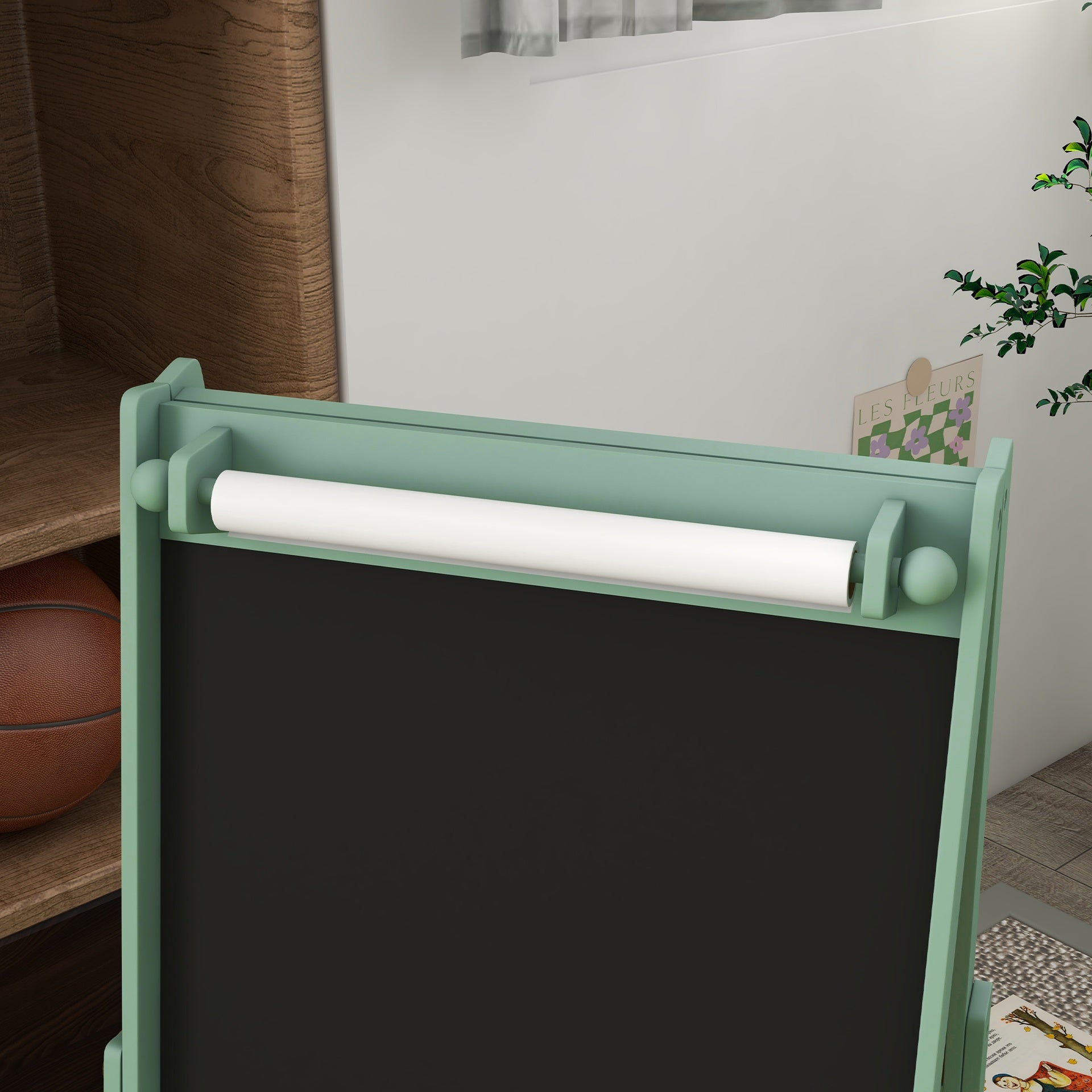 Qaba Art Easel for Kids with Paper Roll, Blackboard, Whiteboard, Storage
