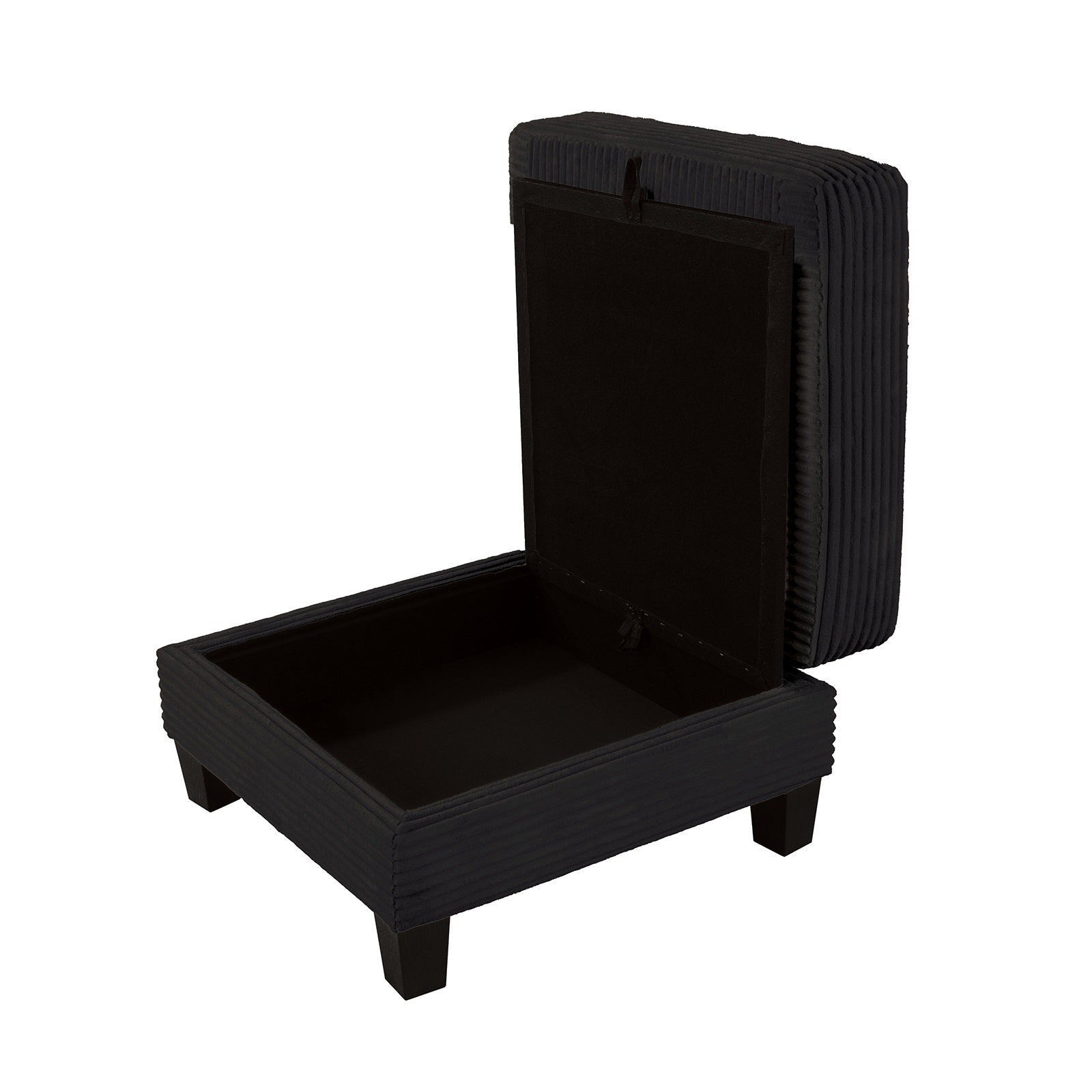 Contemporary Style Square Storage Ottoman Wooden Legs Black Finish Primary Living Room