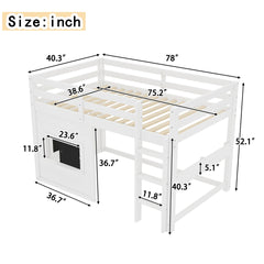 Twin Size loft bed with a playful sliding chalkboard, built-in bookshelf, and high-quality safety rails, White